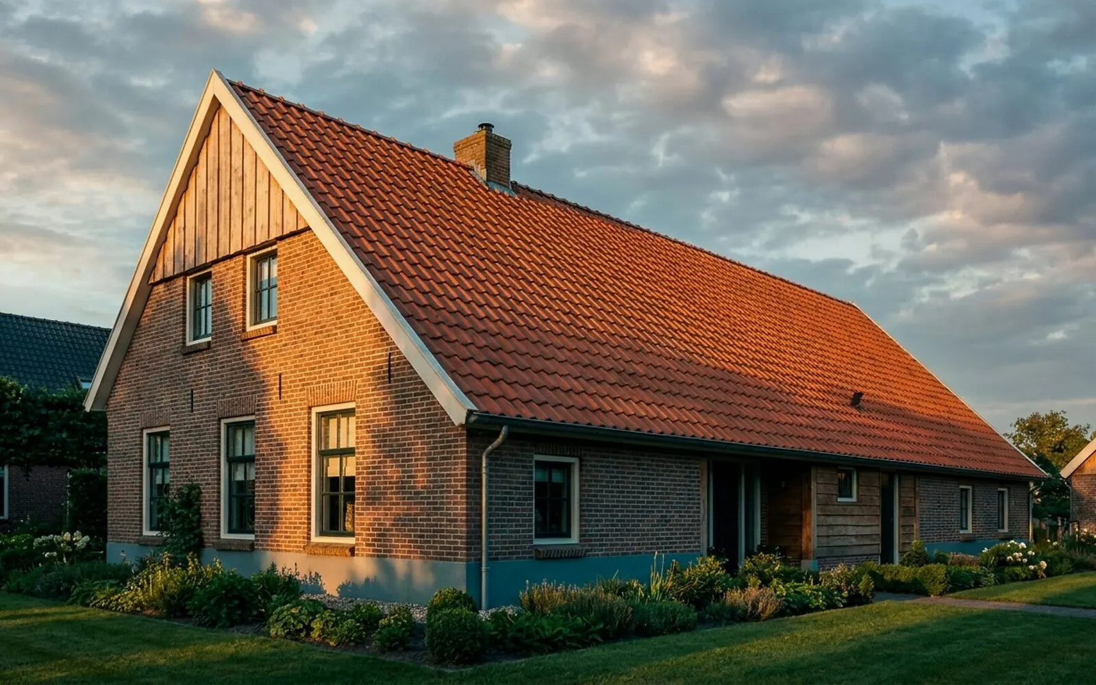 Pannendak van een woning in Brabant, van onderaf gezien